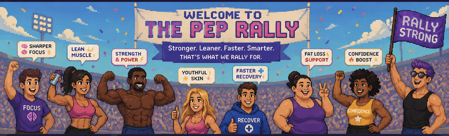 Welcome to the Pep Rally — a crowd of characters cheering for peptides